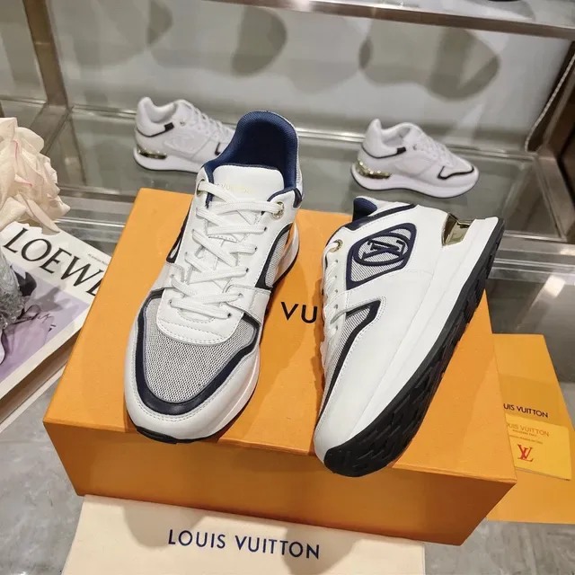 Louis Vuitton LV Trainer White Navy Monogrammed Oval Side Panel Mesh And Leather Upper Lifestyle Sneakers 3