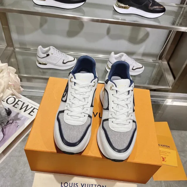 Louis Vuitton LV Trainer White Navy Monogrammed Oval Side Panel Mesh And Leather Upper Lifestyle Sneakers 6