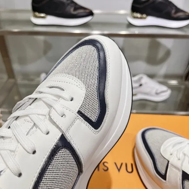 Louis Vuitton LV Trainer White Navy Monogrammed Oval Side Panel Mesh And Leather Upper Lifestyle Sneakers 8