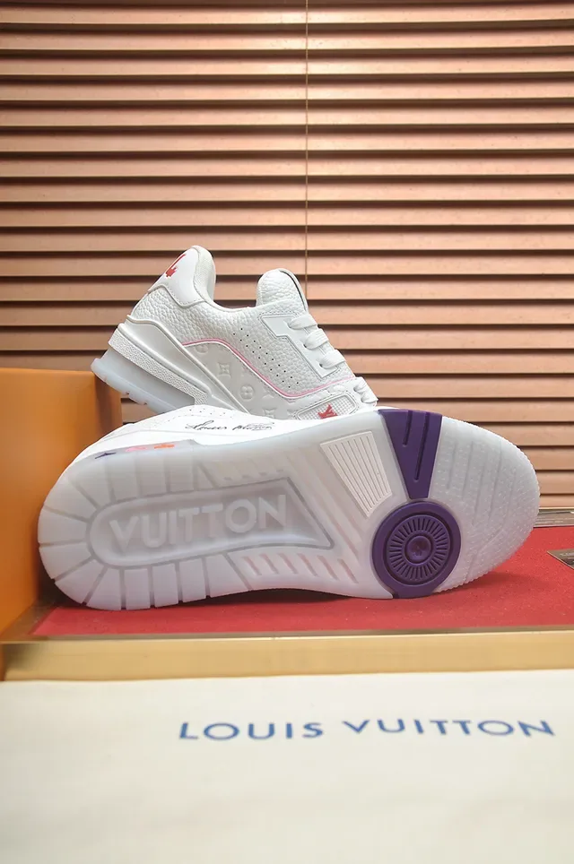 Louis Vuitton LV Trainer White Pink Monogrammed Leather Upper Sculpted Layered Midsole Lifestyle Sneakers 3