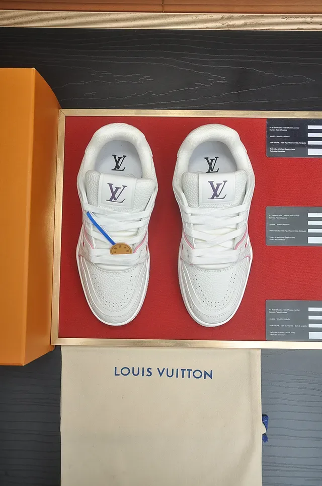 Louis Vuitton LV Trainer White Pink Monogrammed Leather Upper Sculpted Layered Midsole Lifestyle Sneakers 5