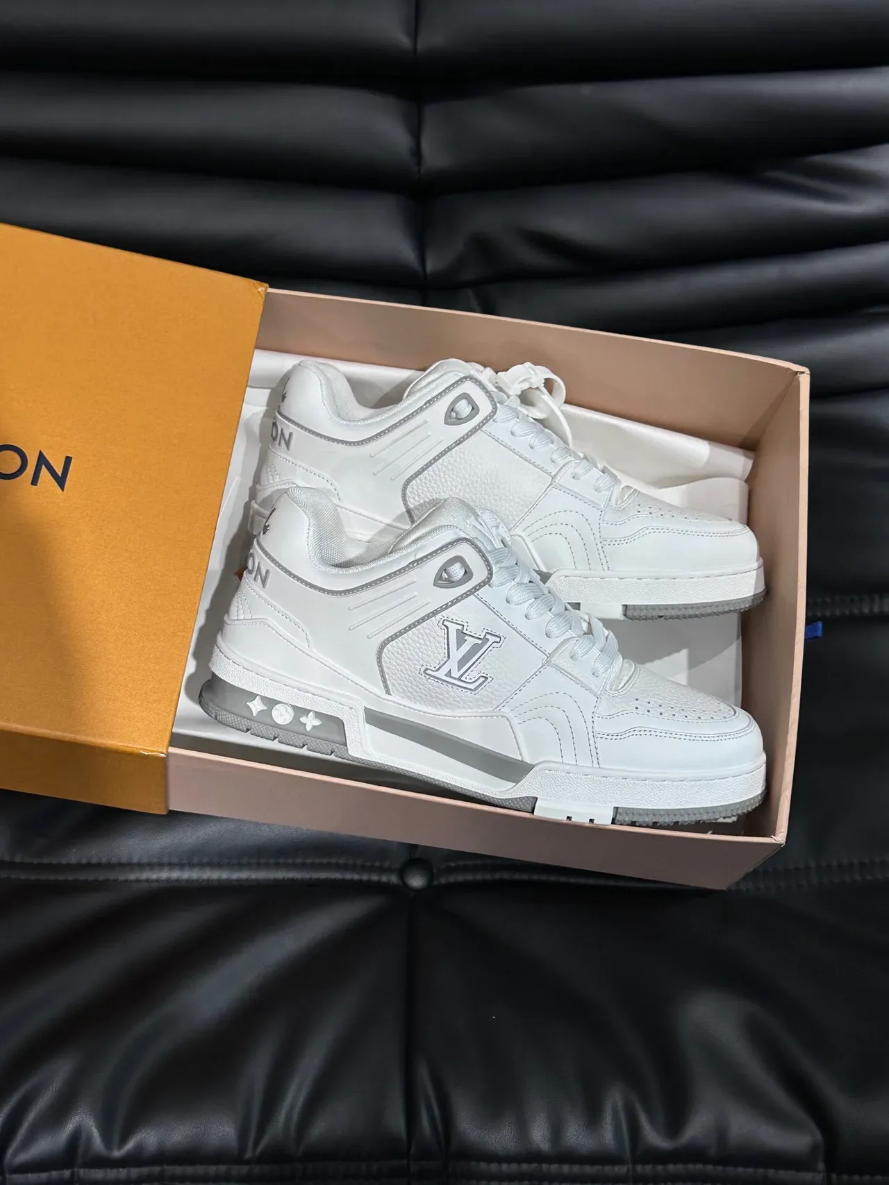 Louis Vuitton LV Trainer White Silver Monogrammed Side Panel Sculpted Layered Midsole Lifestyle Sneakers 4