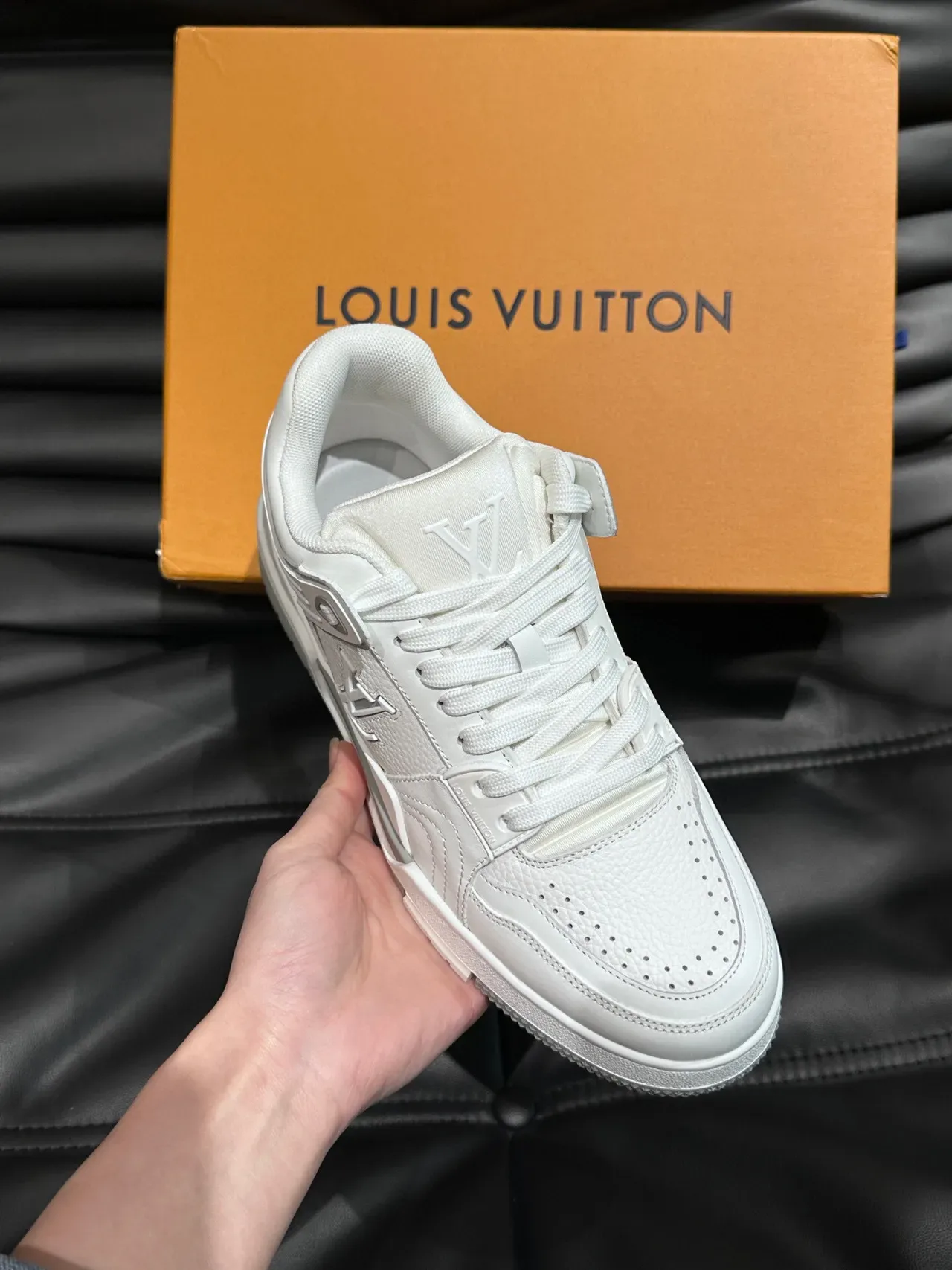Louis Vuitton LV Trainer White Silver Monogrammed Side Panel Sculpted Layered Midsole Lifestyle Sneakers 5