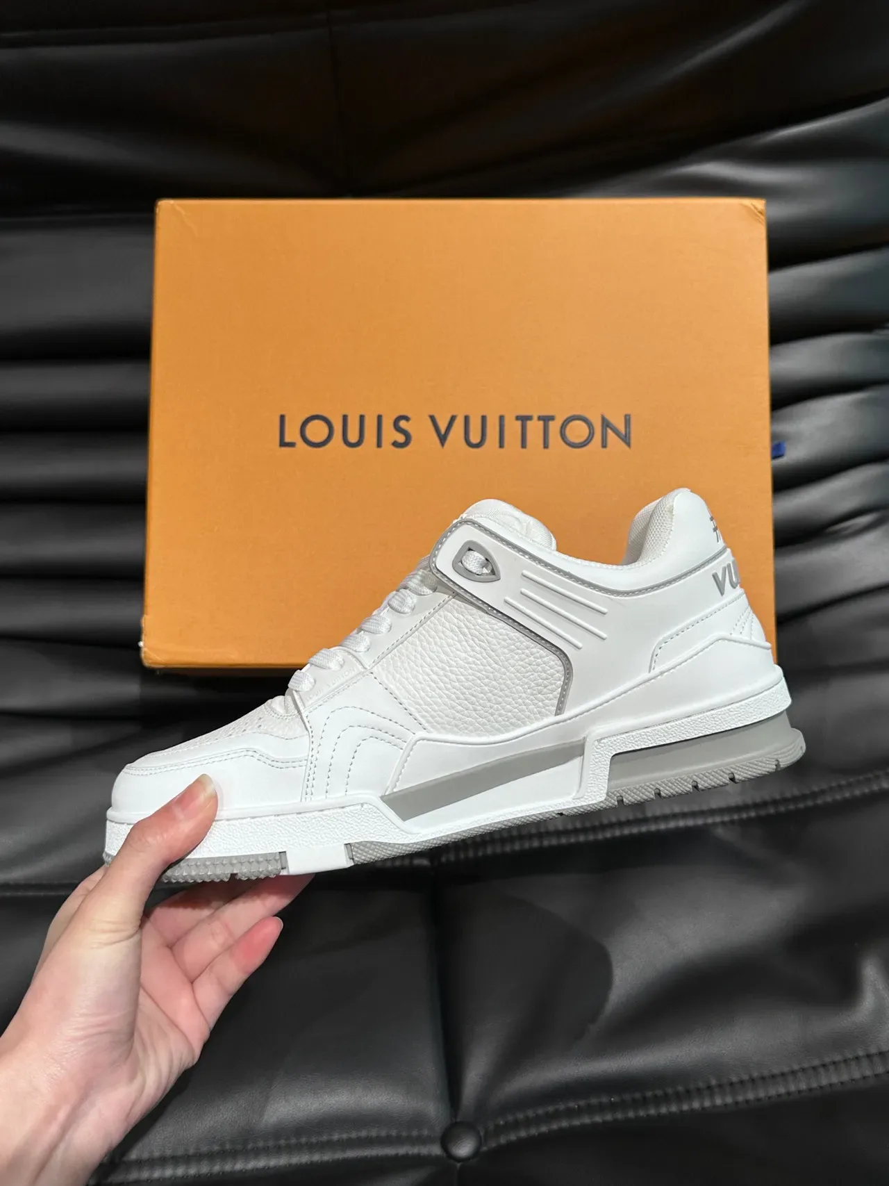 Louis Vuitton LV Trainer White Silver Monogrammed Side Panel Sculpted Layered Midsole Lifestyle Sneakers 6