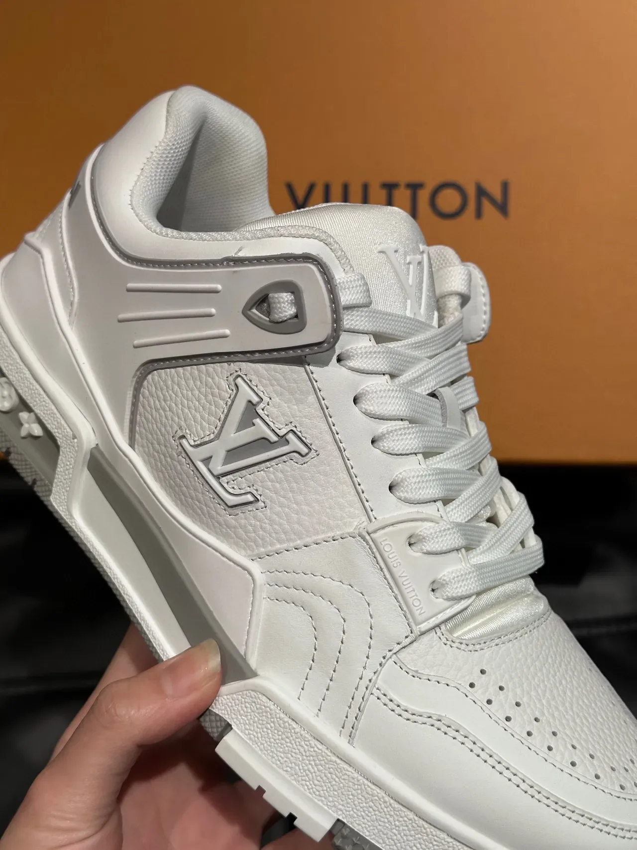 Louis Vuitton LV Trainer White Silver Monogrammed Side Panel Sculpted Layered Midsole Lifestyle Sneakers 8