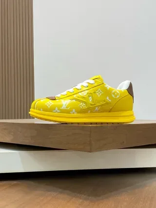 Louis Vuitton LV Trainer Yellow Brown Monogram-Printed Leather Low-Top Lace-Up Lifestyle Sneakers 2