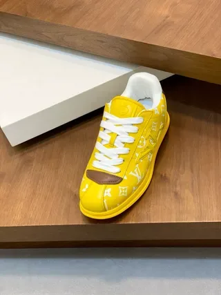Louis Vuitton LV Trainer Yellow Brown Monogram-Printed Leather Low-Top Lace-Up Lifestyle Sneakers 5