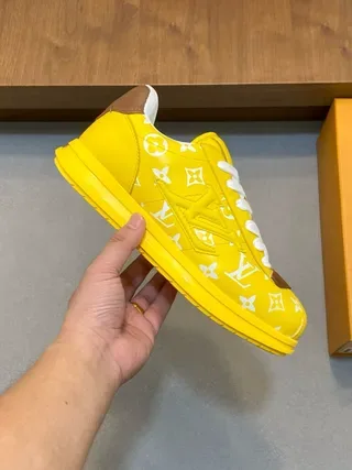 Louis Vuitton LV Trainer Yellow Brown Monogram-Printed Leather Low-Top Lace-Up Lifestyle Sneakers 6
