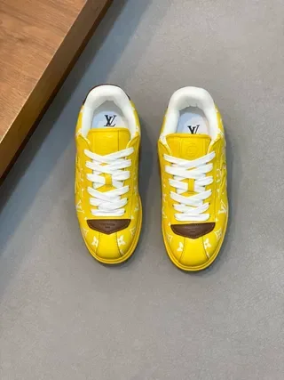 Louis Vuitton LV Trainer Yellow Brown Monogram-Printed Leather Low-Top Lace-Up Lifestyle Sneakers 8