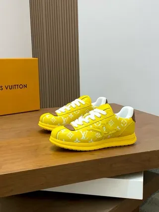 Louis Vuitton LV Trainer Yellow Brown Monogram-Printed Leather Low-Top Lace-Up Lifestyle Sneakers 9