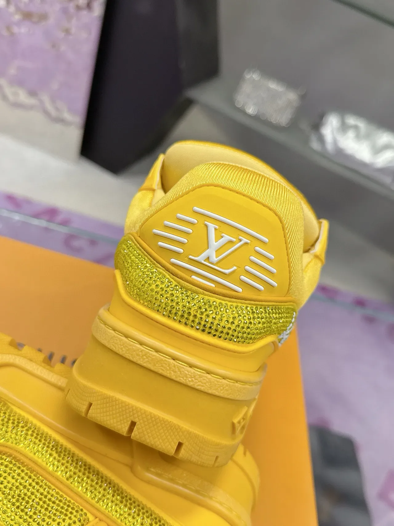 Louis Vuitton LV Trainer Yellow White Crystal-Embellished Mesh Rope-Lace Lifestyle Sneakers 9