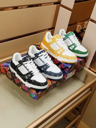 Louis Vuitton LV Trainer Yellow White Monogrammed Textile Overlays Dual Straps Lifestyle Sneakers 5