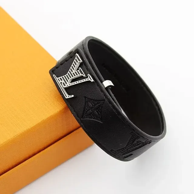 Louis Vuitton Monogram और लेदर चौड़ी LV बकल ब्रेसलेट 8