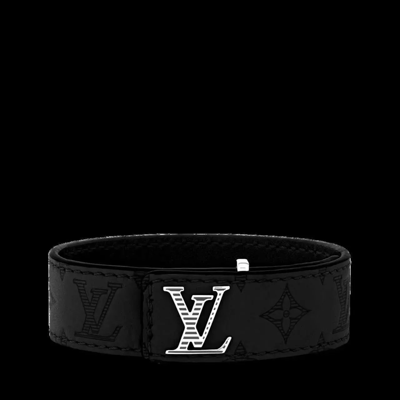 Louis Vuitton Monogram और लेदर चौड़ी LV बकल ब्रेसलेट 9