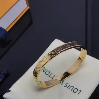 Louis Vuitton Monogram Pulsera Bangle Oro Marrón Inlay de Metal
