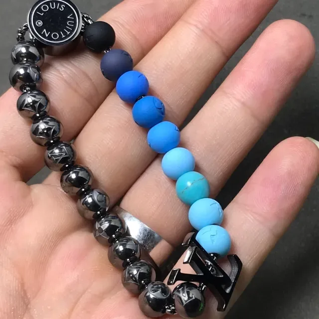 Louis Vuitton Monogram Beads Black Blue Beaded Bracelet 2