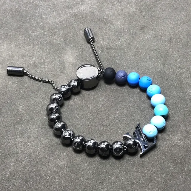 Louis Vuitton Monogram Beads Black Blue Beaded Bracelet 4