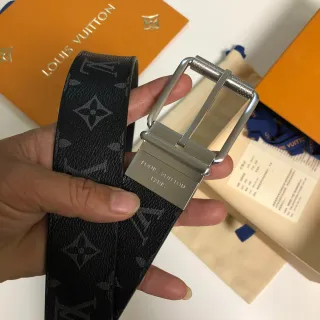 Louis Vuitton Monogram Belt Black Silver Canvas Reversible Buckle Leather Belt