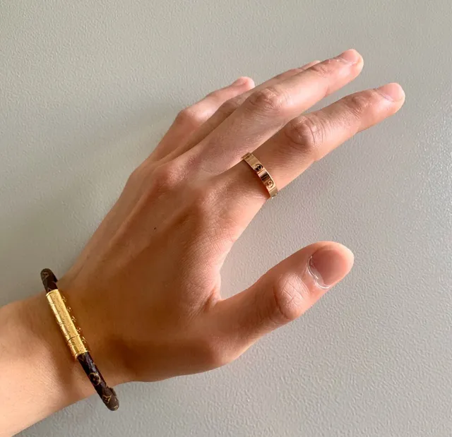 Louis Vuitton Monogram pulseira marrom dourado couro fecho cilíndrico 3