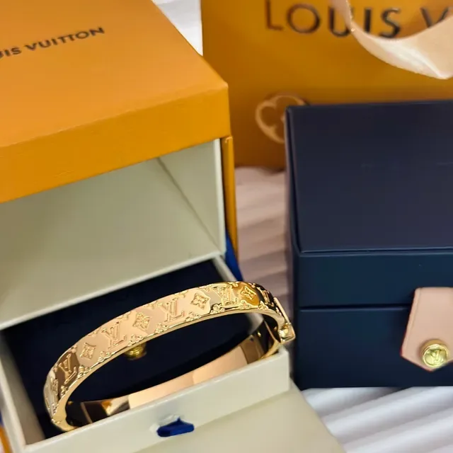 Louis Vuitton Monogram Bracelet Gold Hinged Bangle Bracelet 2