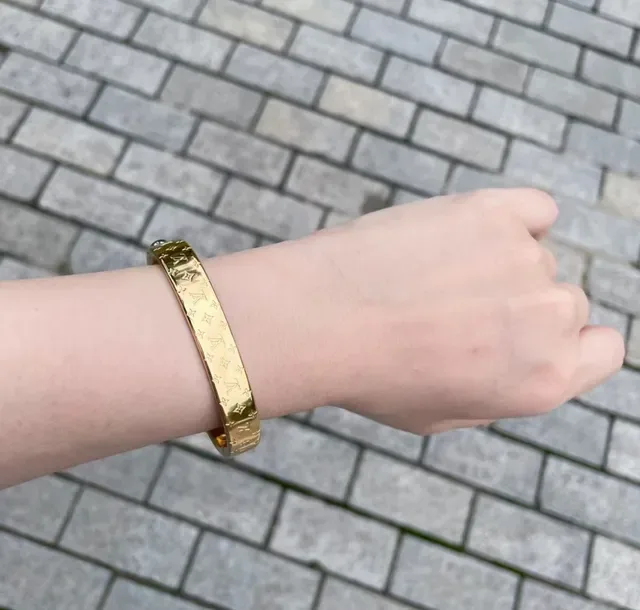 Louis Vuitton Monogram Bracelet Gold Hinged Bangle Bracelet 3