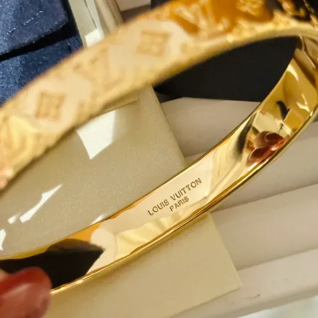 Louis Vuitton Monogram Bracelet Gold Hinged Bangle Bracelet 7