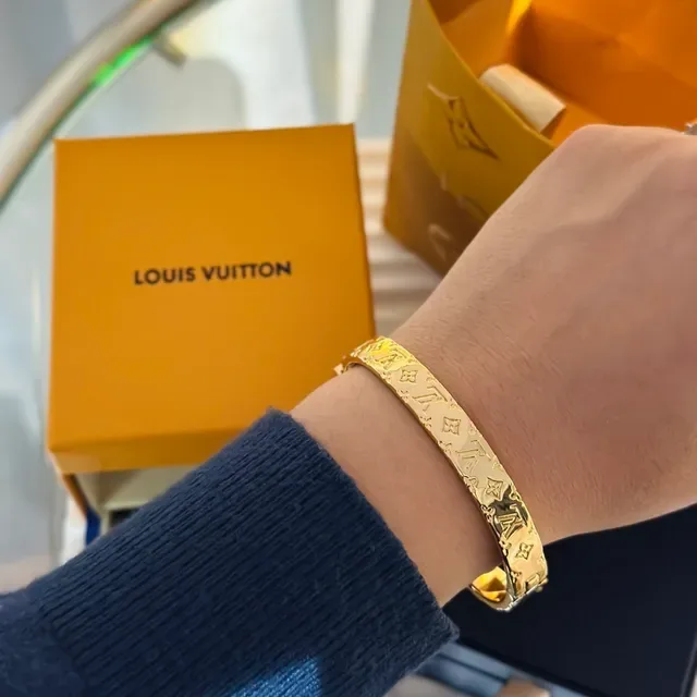 Louis Vuitton Monogram Bracelet Gold Hinged Bangle Bracelet 9