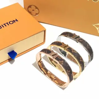 Louis Vuitton Monogram كانفاس سوار بني ذهبي مفصل