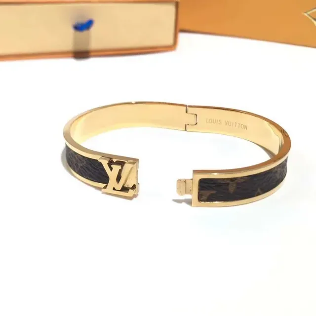 Louis Vuitton Monogram Canvas Bangle Brown Gold Hinged Bracelet 2