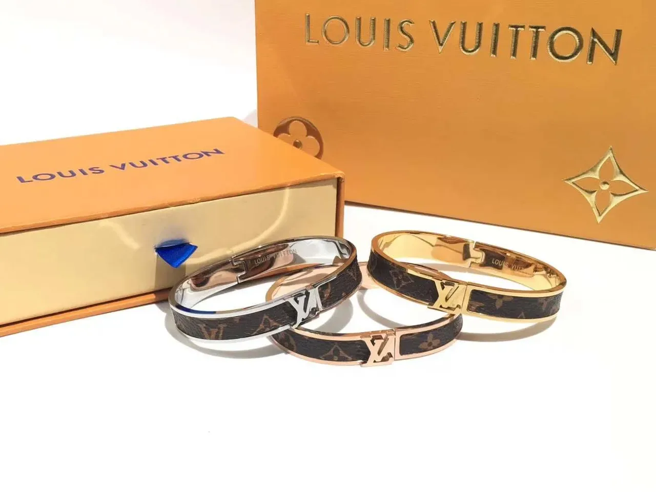 Louis Vuitton Monogram Canvas Bangle Brown Gold Hinged Bracelet 4