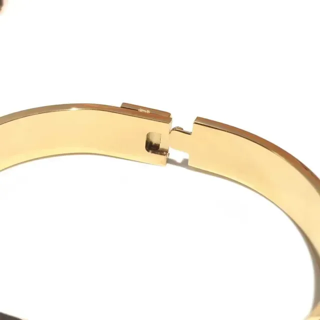 Louis Vuitton Monogram Canvas Bangle Brown Gold Hinged Bracelet 6