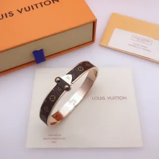 Louis Vuitton Monogram Canvas Bangle Brown Gold Rose Metal Bracelet
