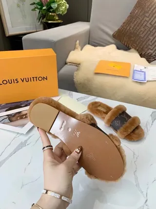 Louis Vuitton Monogram Canvas Shearling Slide Slippers 2
