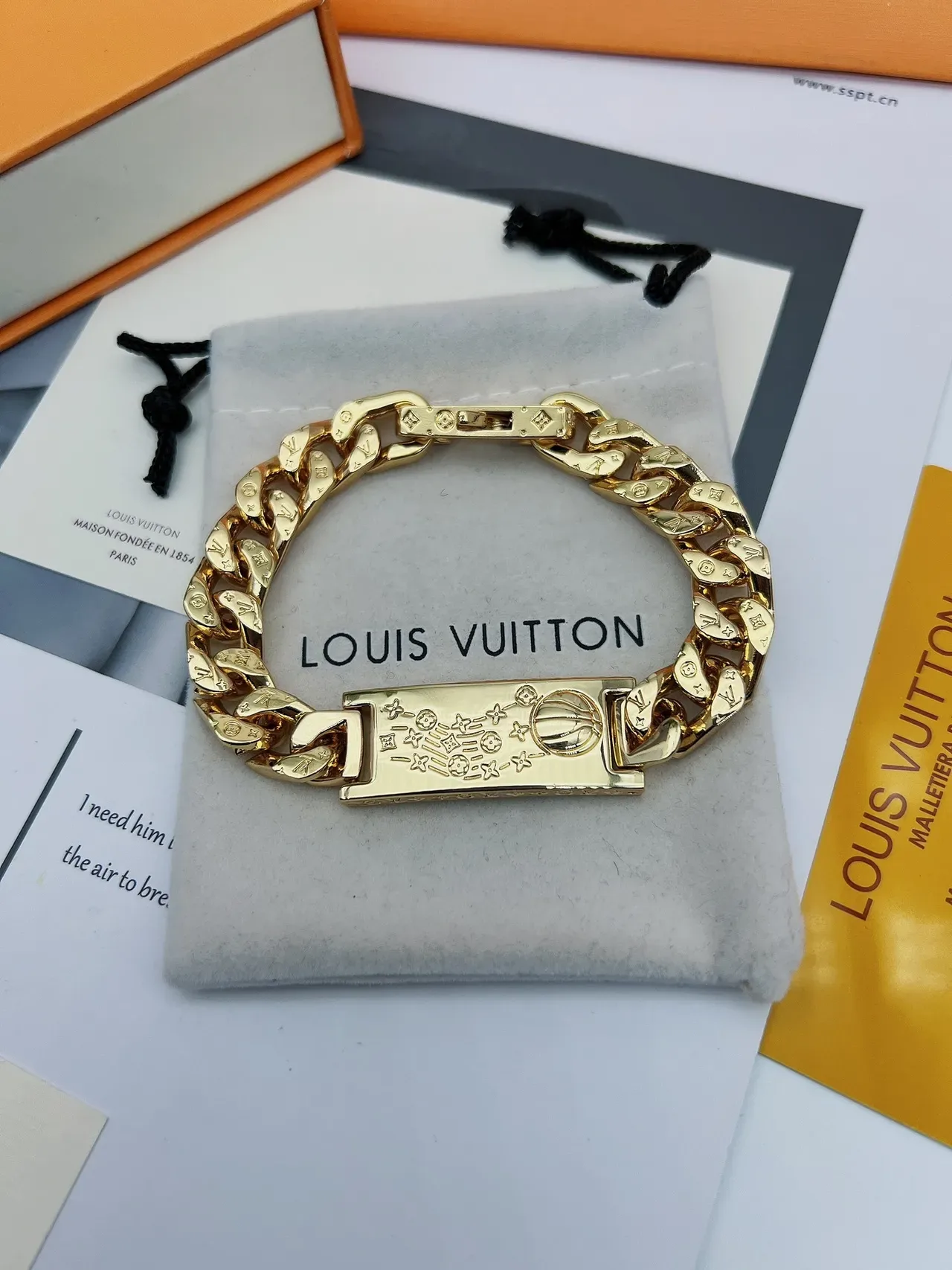 Louis Vuitton Monogram Chain Gold-Tone Curb Link Bracelet 2