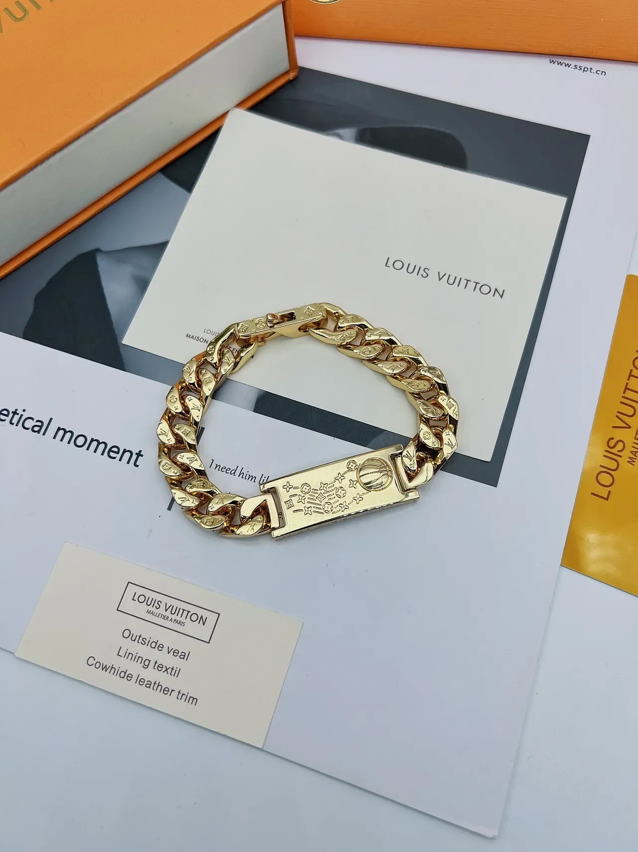 Louis Vuitton Monogram Chain Gold-Tone Curb Link Bracelet 3