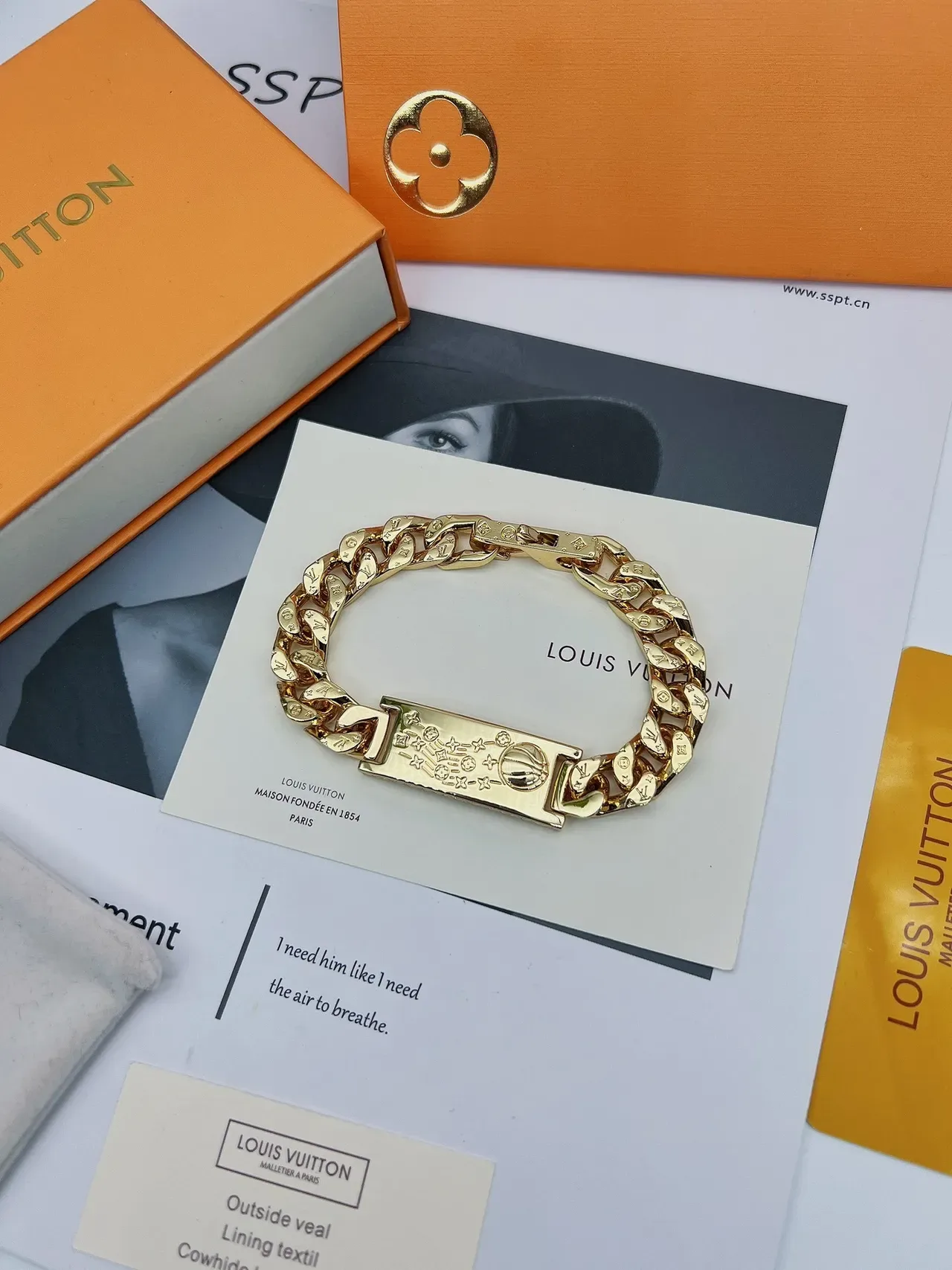 Louis Vuitton Monogram Chain Gold-Tone Curb Link Bracelet 4
