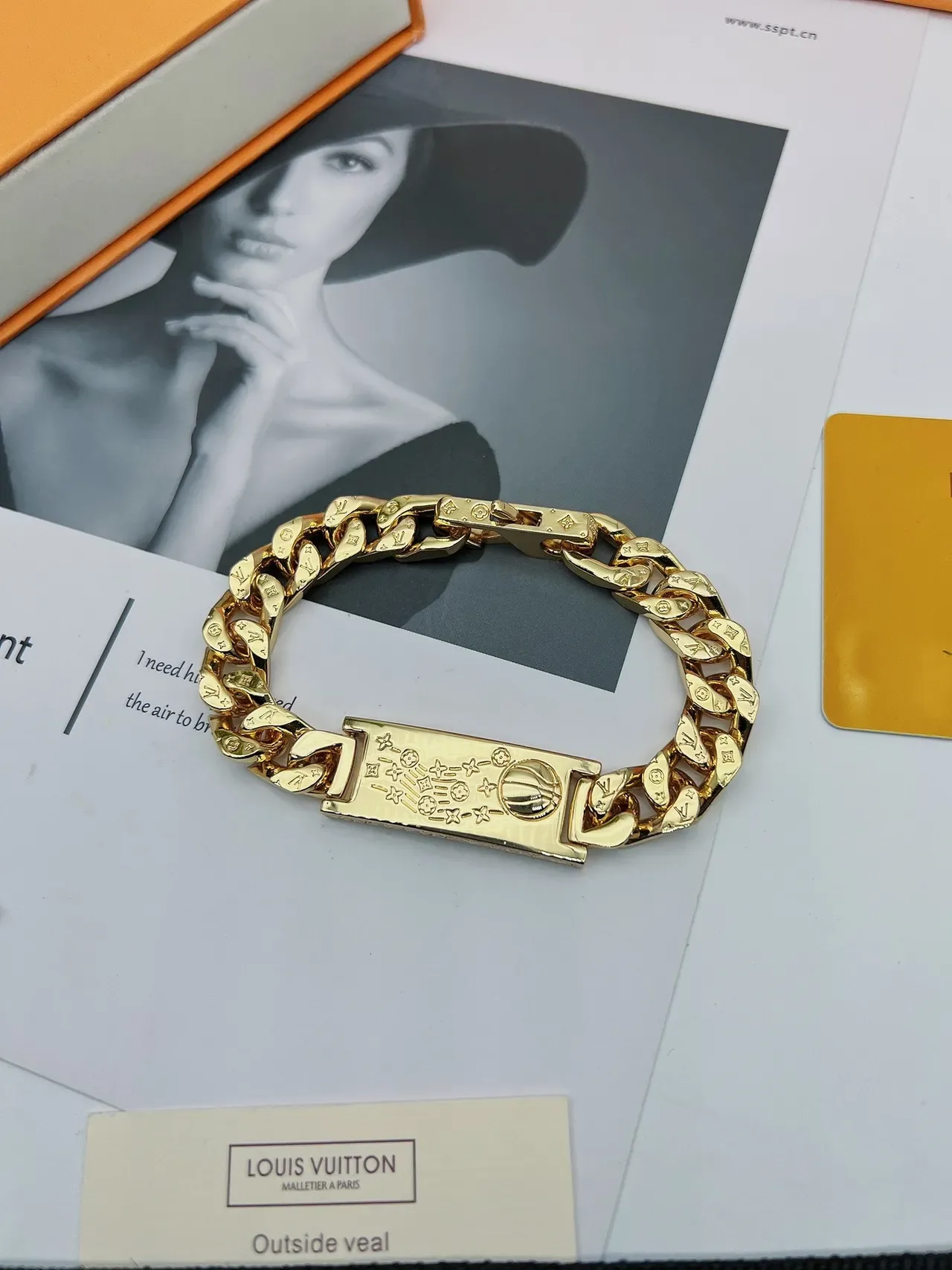 Louis Vuitton Monogram Chain Gold-Tone Curb Link Bracelet 5