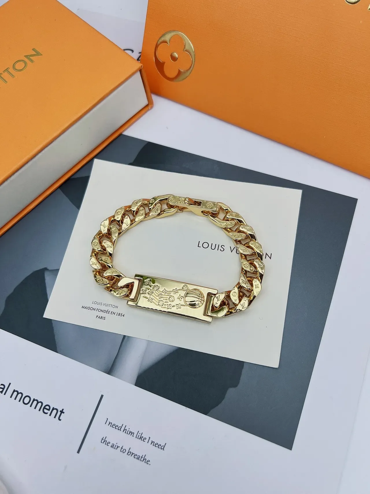 Louis Vuitton Monogram Chain Gold-Tone Curb Link Bracelet 9
