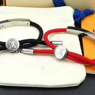 Louis Vuitton Monogram Pulsera de Cuerda Negra y Roja Trenzada