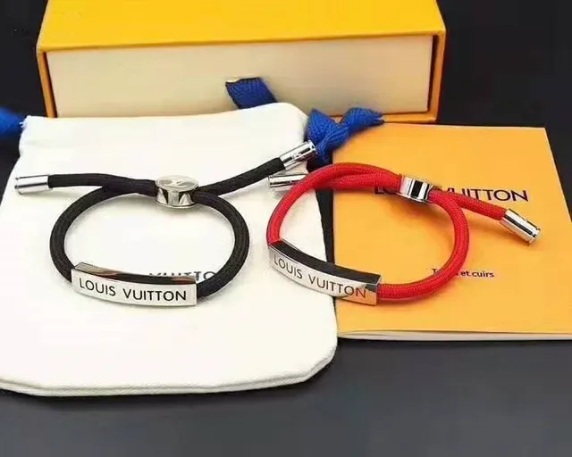 Louis Vuitton Monogram Cord Bracelet Black and Red Braided Bracelets 2