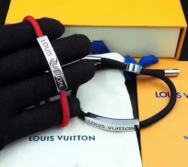 Louis Vuitton Monogram Cord Bracelet Black and Red Braided Bracelets 4