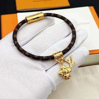 Louis Vuitton Monogram Cord Bracelet Brown Gold Braided Cylindrical Clasp Bracelet