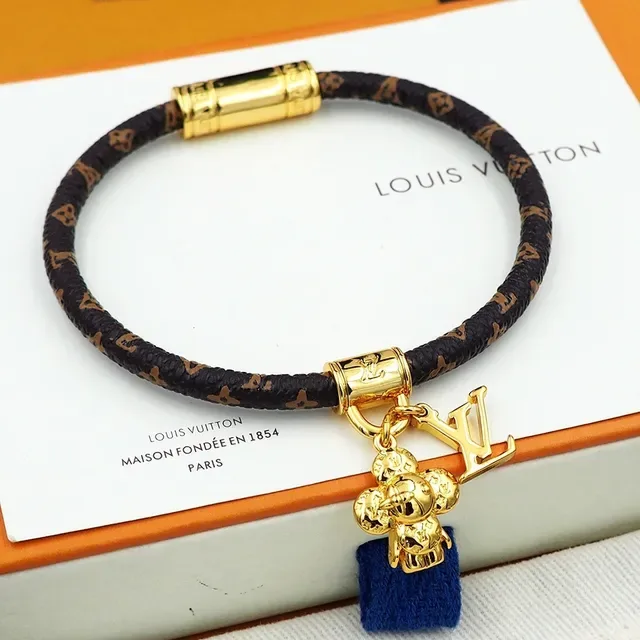Louis Vuitton Monogram Cord Bracelet Brown Gold Braided Cylindrical Clasp Bracelet 2