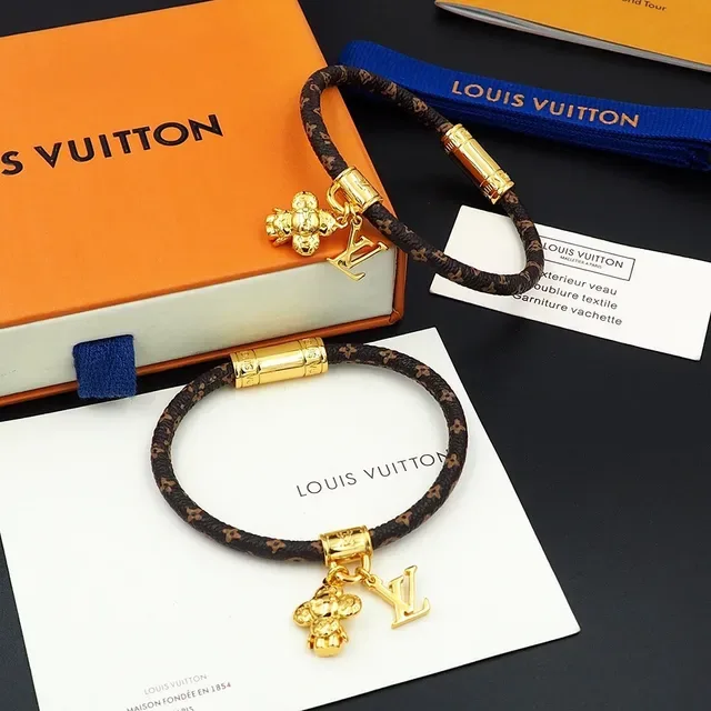 Louis Vuitton Monogram Cord Bracelet Brown Gold Braided Cylindrical Clasp Bracelet 3
