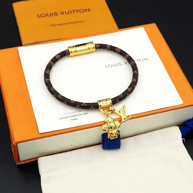 Louis Vuitton Monogram Cord Bracelet Brown Gold Braided Cylindrical Clasp Bracelet 4