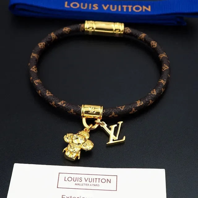 Louis Vuitton Monogram Cord Bracelet Brown Gold Braided Cylindrical Clasp Bracelet 6
