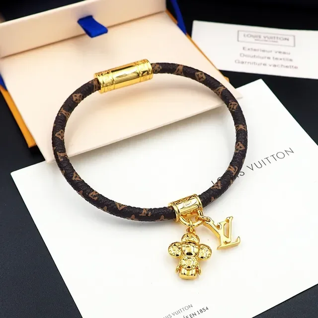 Louis Vuitton Monogram Cord Bracelet Brown Gold Braided Cylindrical Clasp Bracelet 7