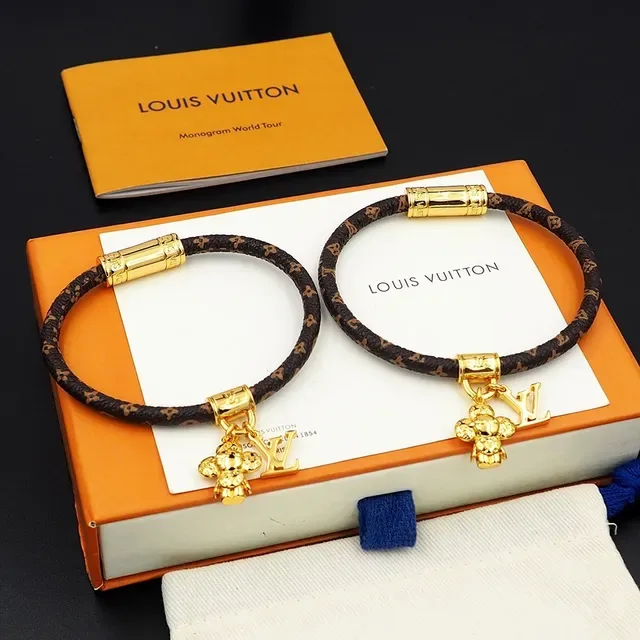 Louis Vuitton Monogram Cord Bracelet Brown Gold Braided Cylindrical Clasp Bracelet 8