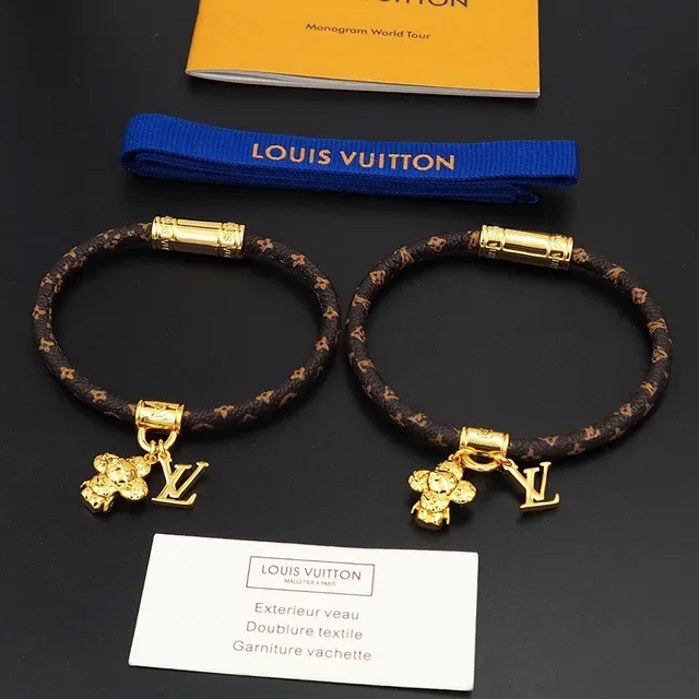 Louis Vuitton Monogram Cord Bracelet Brown Gold Braided Cylindrical Clasp Bracelet 9