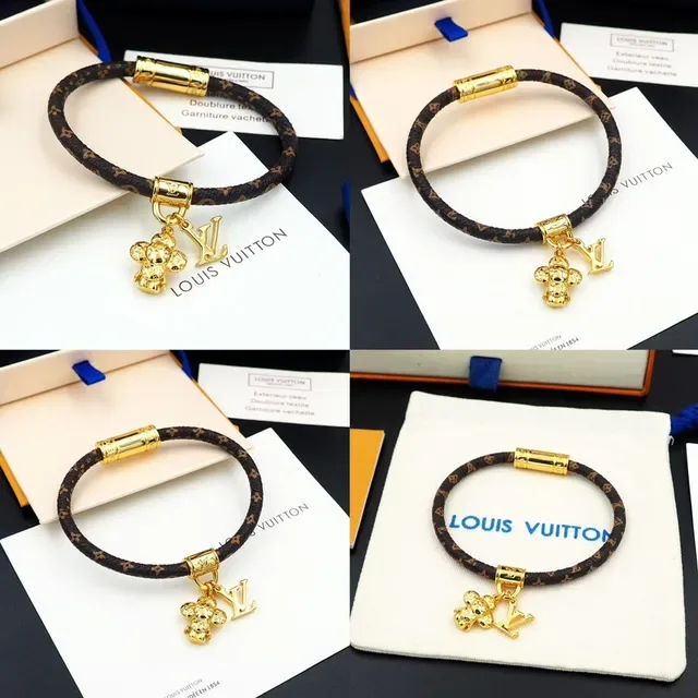 Louis Vuitton Monogram Cord Bracelet Brown Gold Braided Cylindrical Clasp Bracelet 11